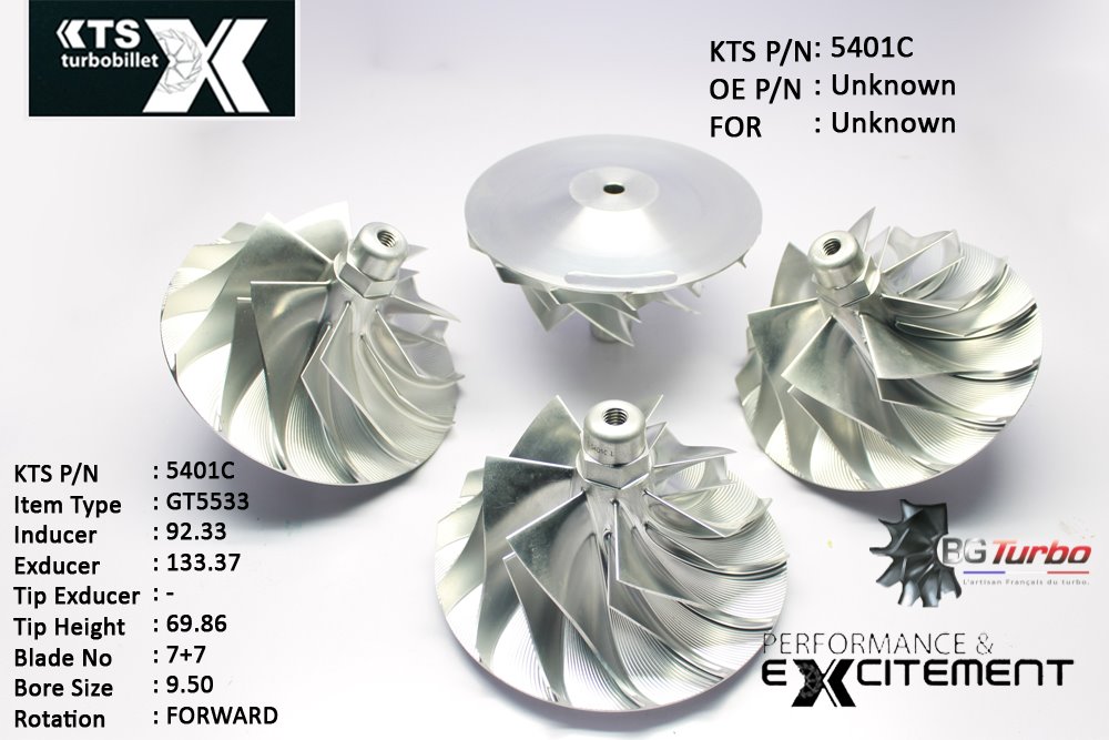 Turbo ROUE FORGÉE MFS PERFORMANCE - 7+7 PALES - INDUCER : 92,33 - EXDUCER : 133,37 - TYPE : GT5533ANGLE : 45° - ROTATION : Forward - SUPER BACK : 7,66 - BORE SIZE : 9,5
